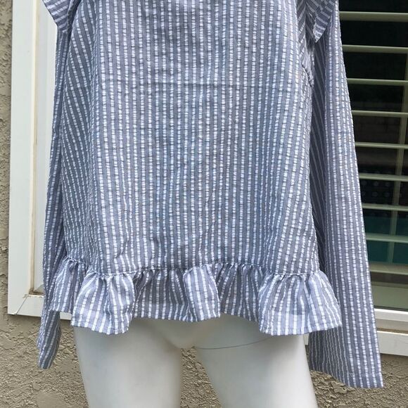 Lost Ink Blue/White Stripe Ruffle Blouse SzXL - Picture 5 of 12
